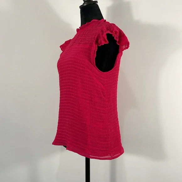 Cece women’s Hot Pink,Red,Ruffle flutter shirt, sleeveless,Mock neck, Size Large - Picture 2 of 12